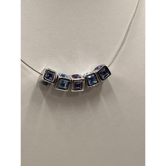Swarovski Signed Swan Blue and Purple Crystal Cubes on Chain Necklace - Picture 5 of 10